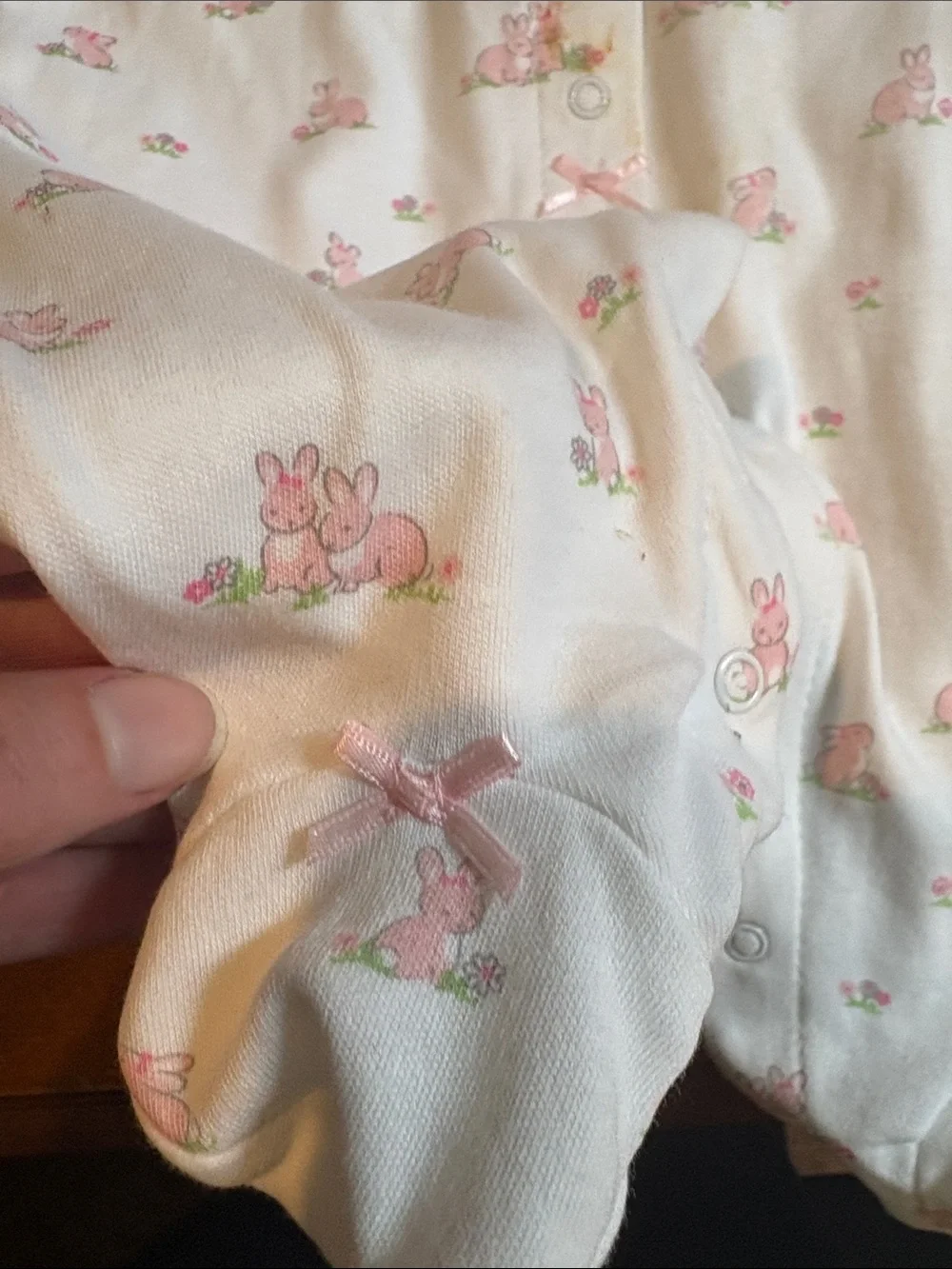Little Me Pink & White Bunny Print Footed One-Piece with Bolero